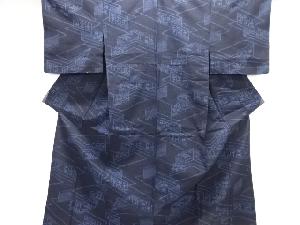 未使用品　屏風模様織り出し本真綿結城紬単衣着物